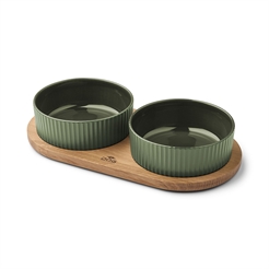 DogCopenhagen Kronborg Egetræs Foderbar med 2 Skåle Racing Green & Oak